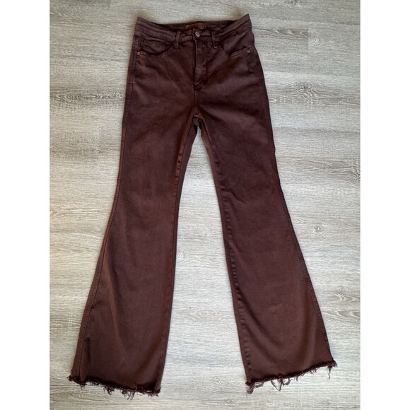 Judy Blue Jeans Women 7/28 Espresso Dyed Tummy Control Flares Raw Hem High Waist - Picture 1 of 16